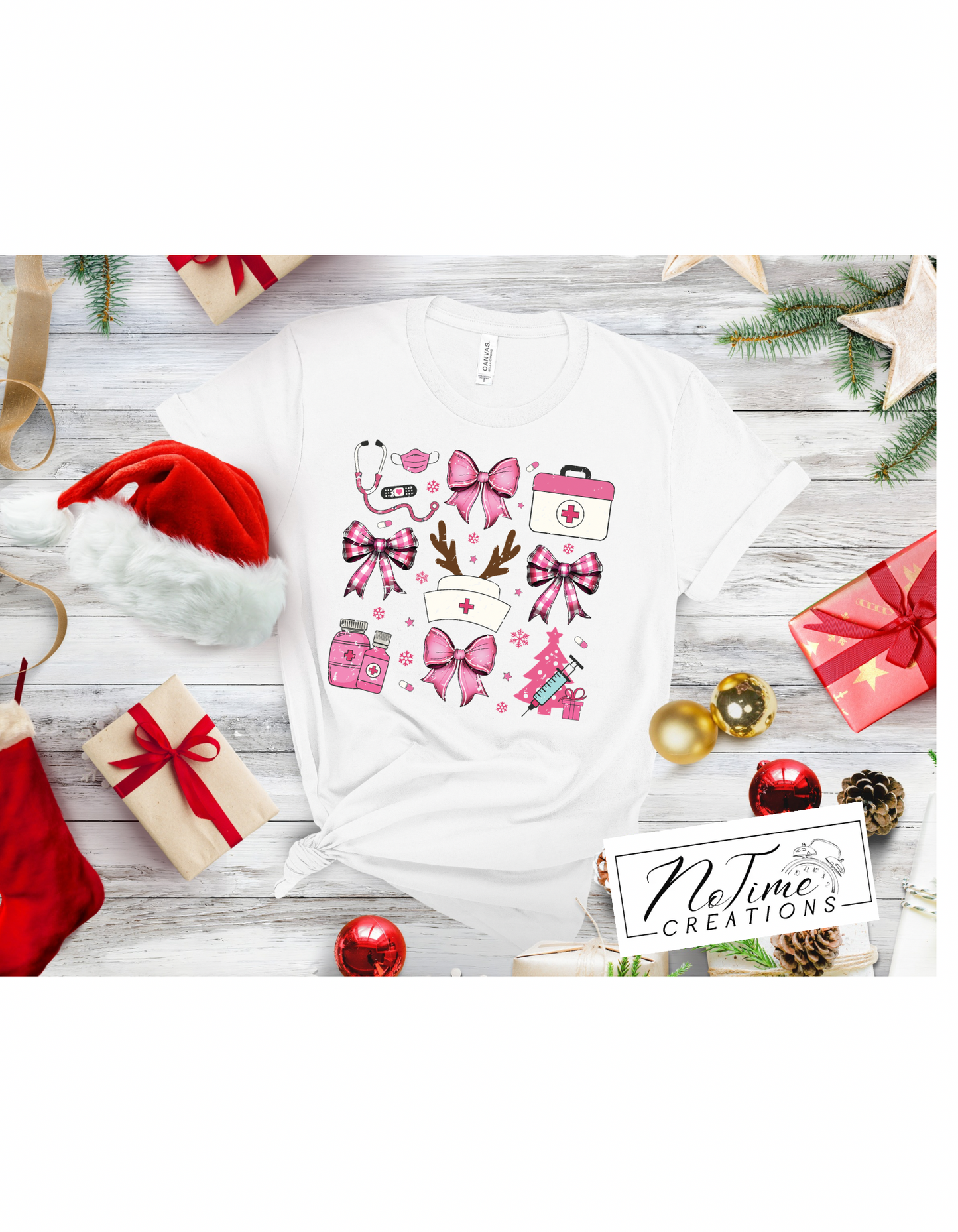 Cute Christmas Nurse Coquette Bow T-shirt