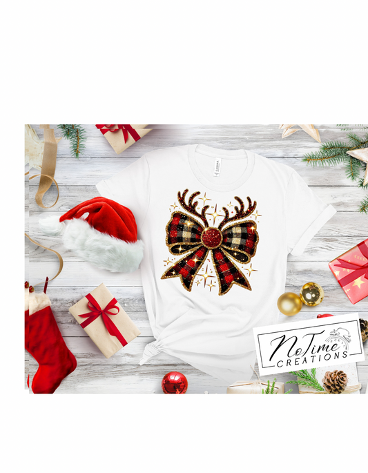 Christmas Reindeer Bow T-shirt